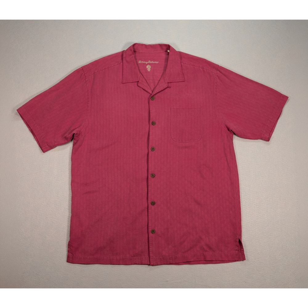 Tommy Bahama 100% Silk Camp Shirt Mens M Burgundy Wine Red Hawaiian Short Sleeve
